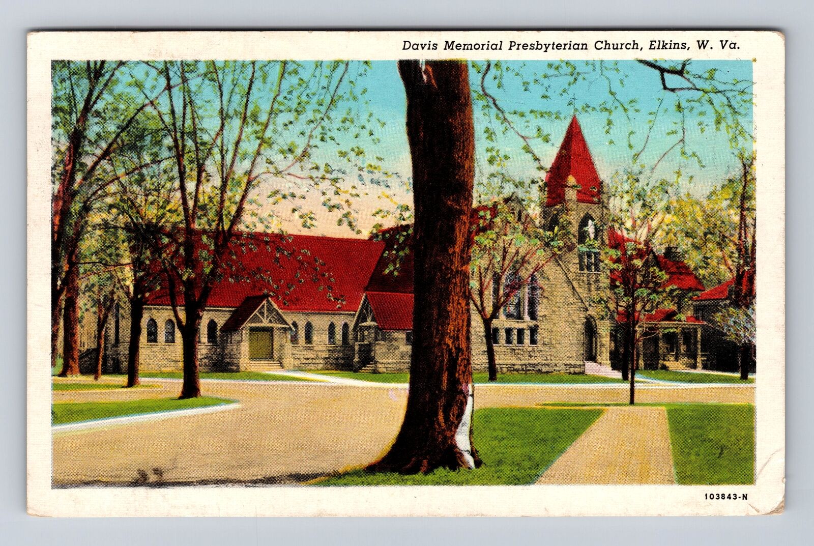 Elkins WV-West Virginia, Davis Presbyterian Church, Vintage c1945 Postcard