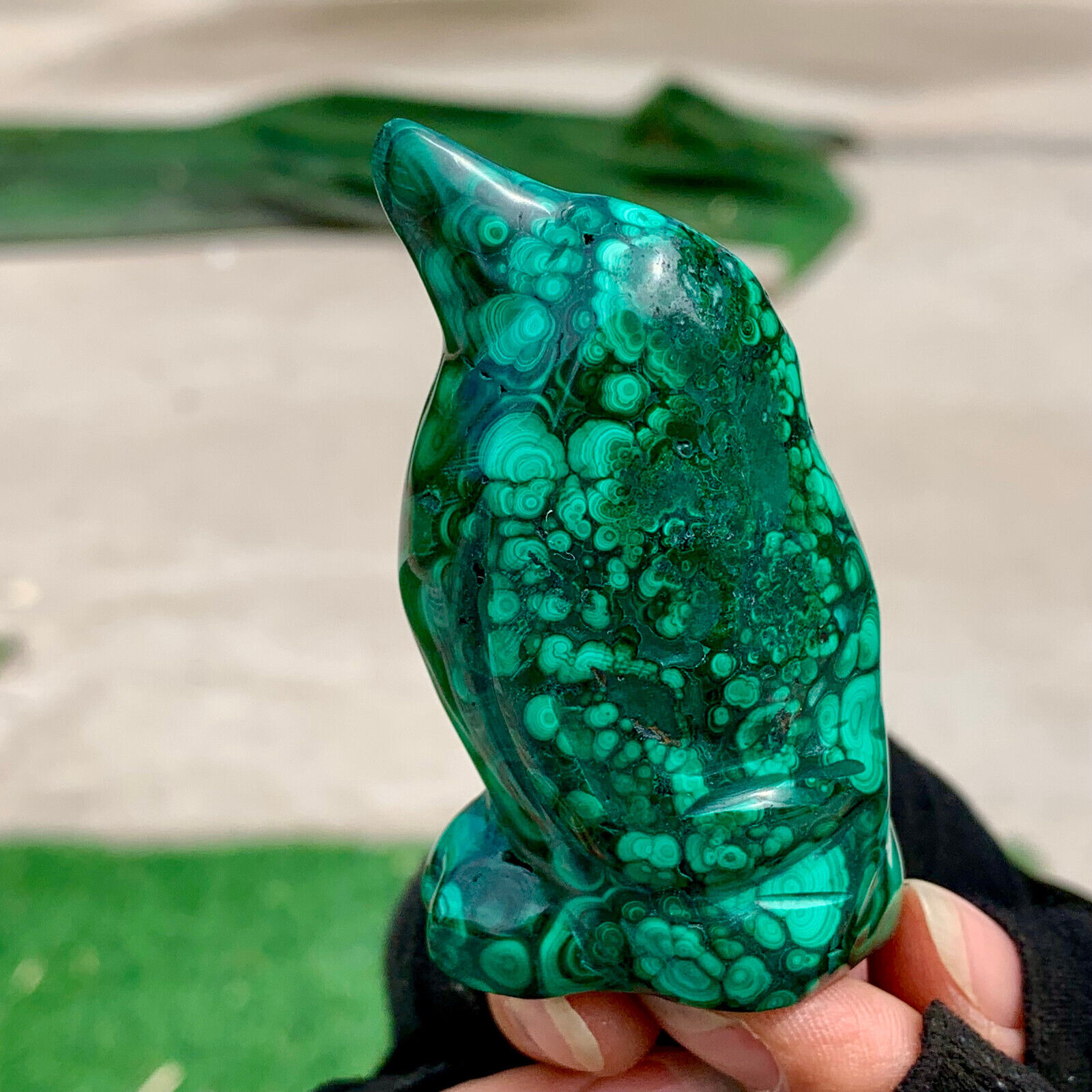 160G Natural glossy Malachite Crystal  Handcarved penguin mineral sample healing