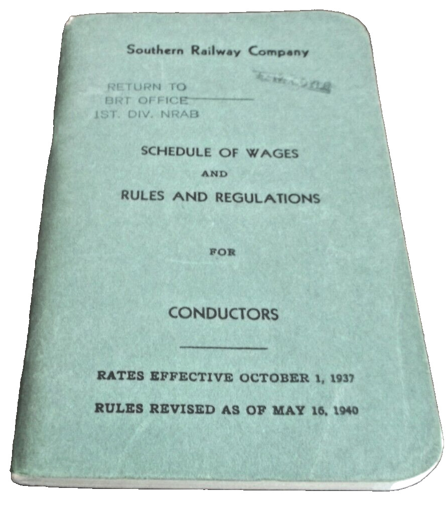 MAY 1940 SOUTHERN RAILWAY AGREEMENT WITH CONDUCTORS