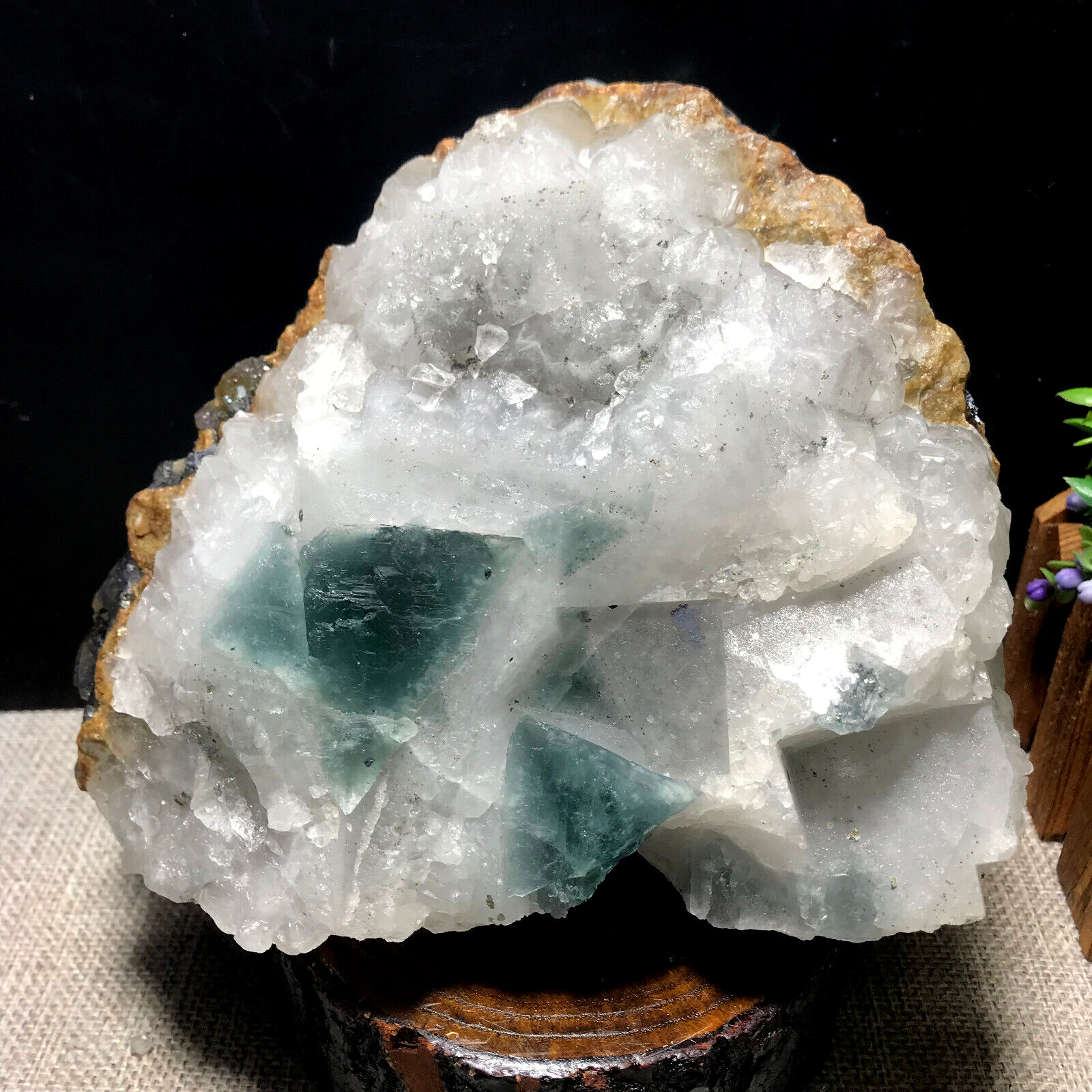 2653g Natural Rough green purple fluorite cubic quartz crystal mineral samples