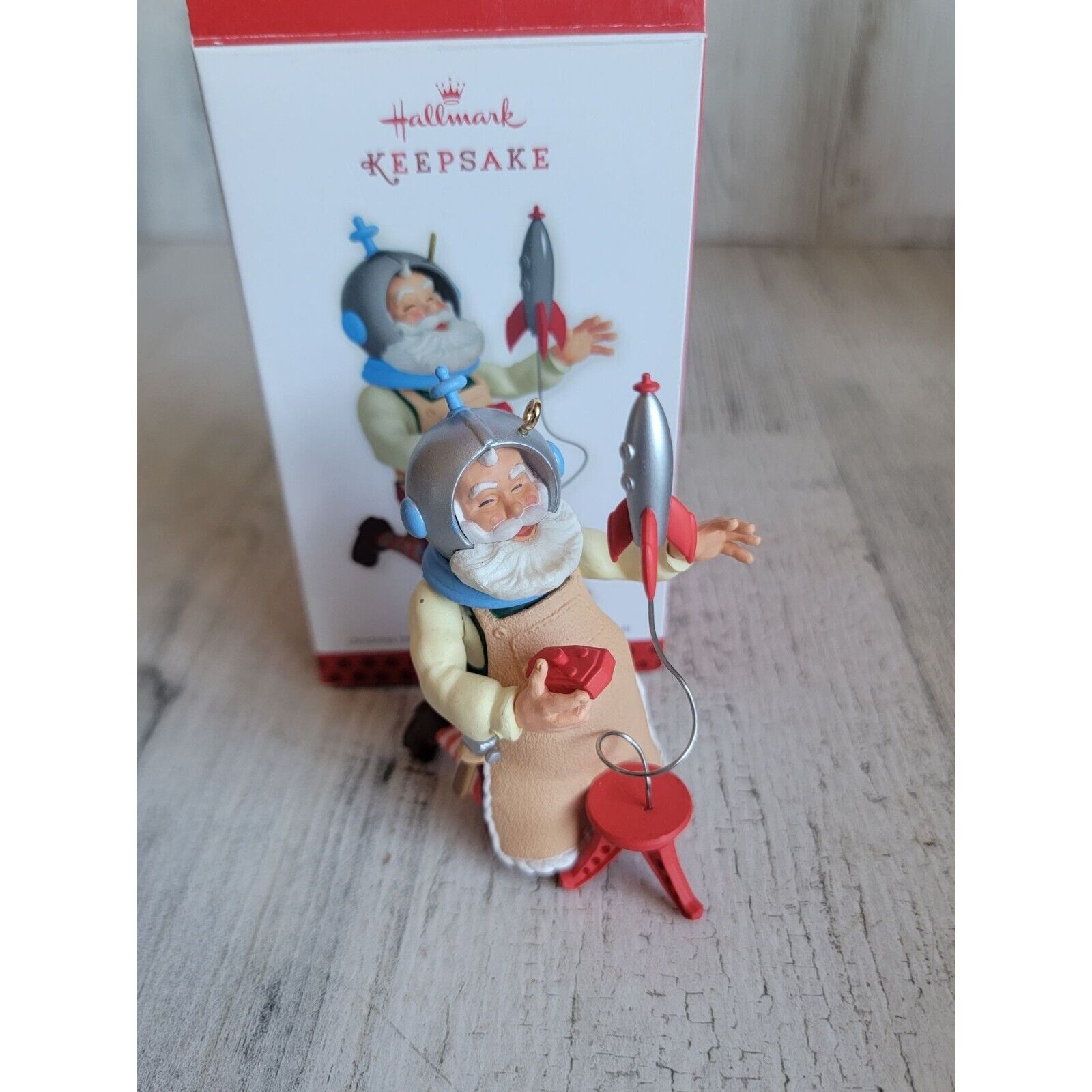 Hallmark toy maker Santa ornament Xmas rocket