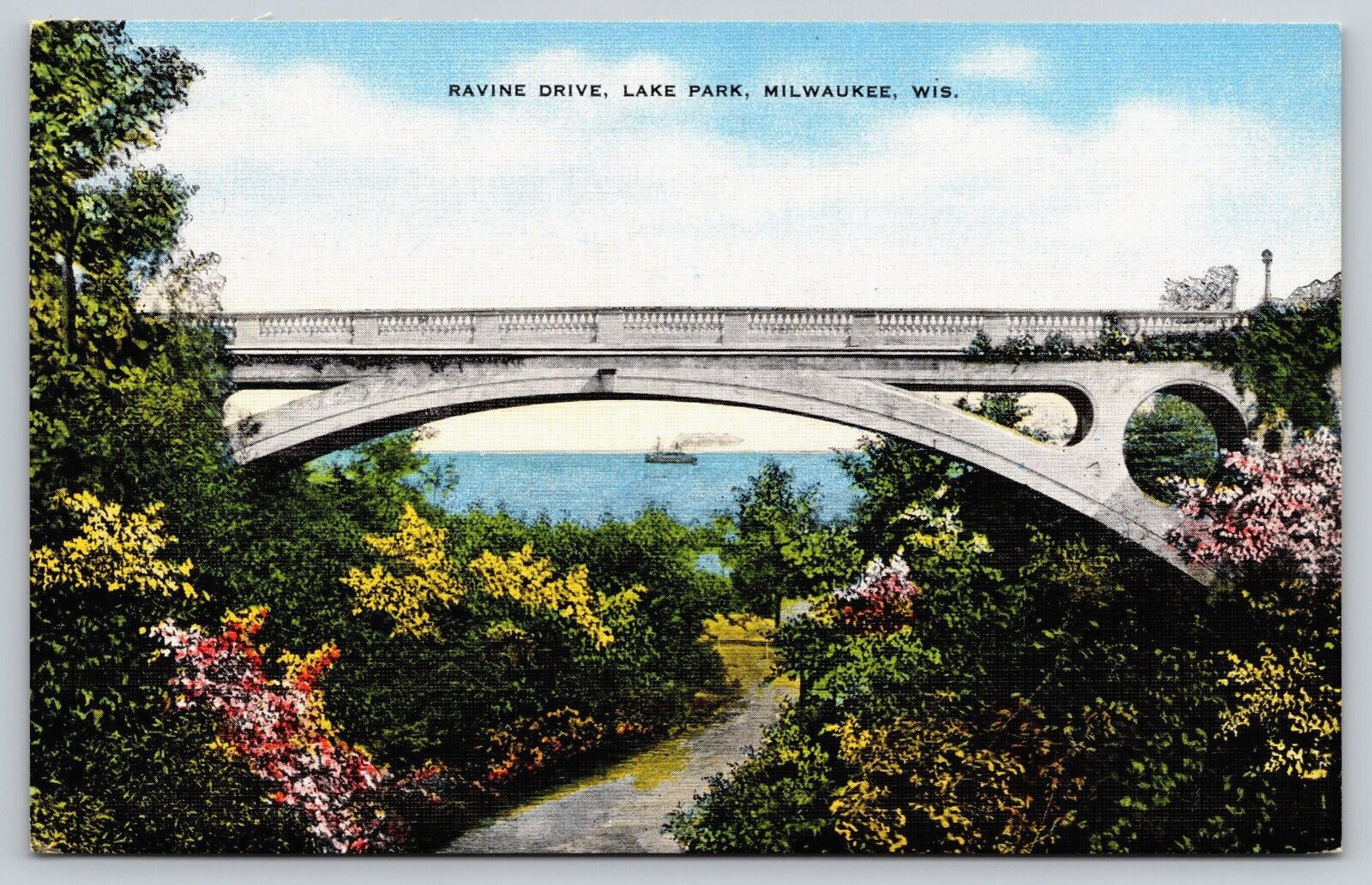 Milwaukee WI-Wisconsin, Ravine Drive, Lake Park, Bridge Antique Vintage Postcard