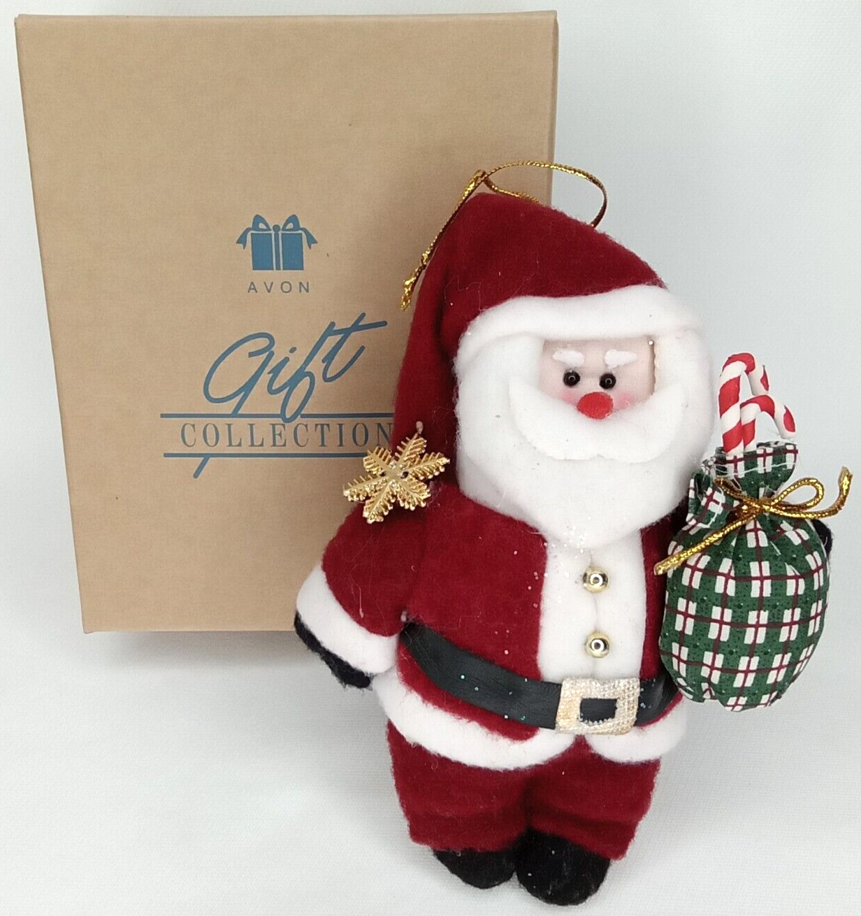 Christmas Ornament Santa Claus Avon Gift Collection Fabric & Box Holiday Decor