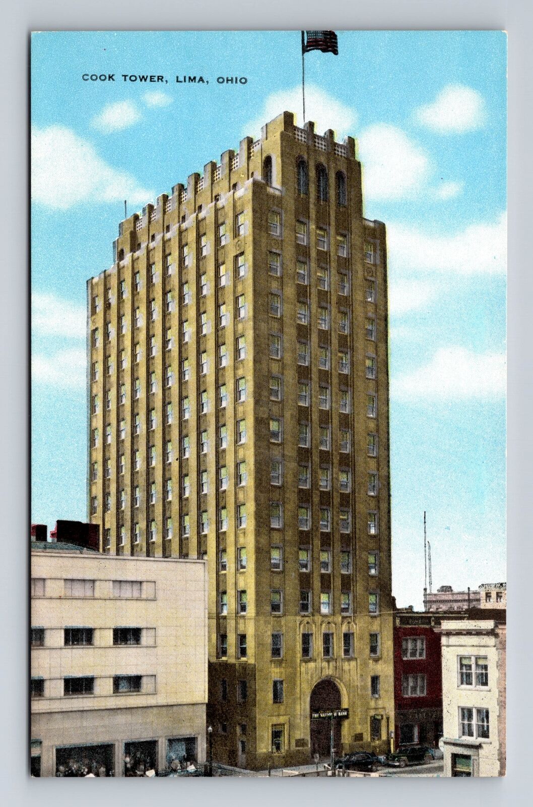 Lima OH-Ohio, Cook Tower, National Bank Antique Souvenir Vintage Postcard