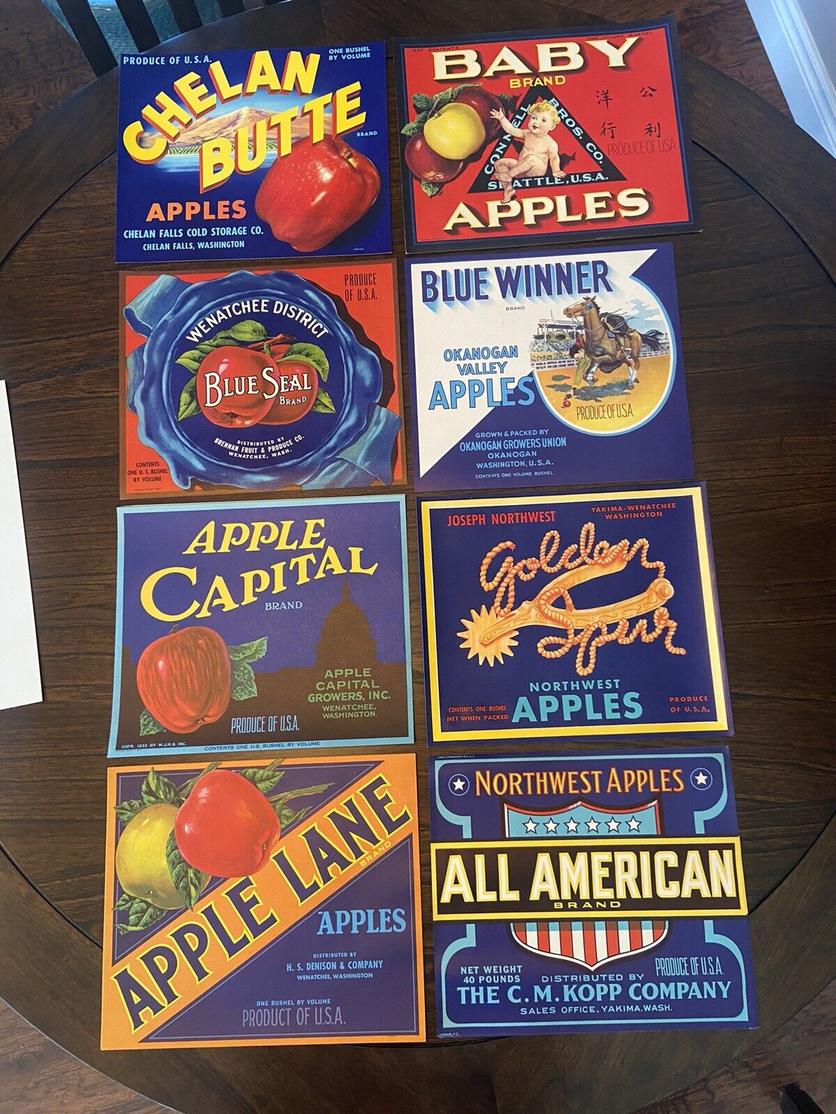 Antique Washington Apple Box Labels- Excellent Starter Collection 8 WA Labels.