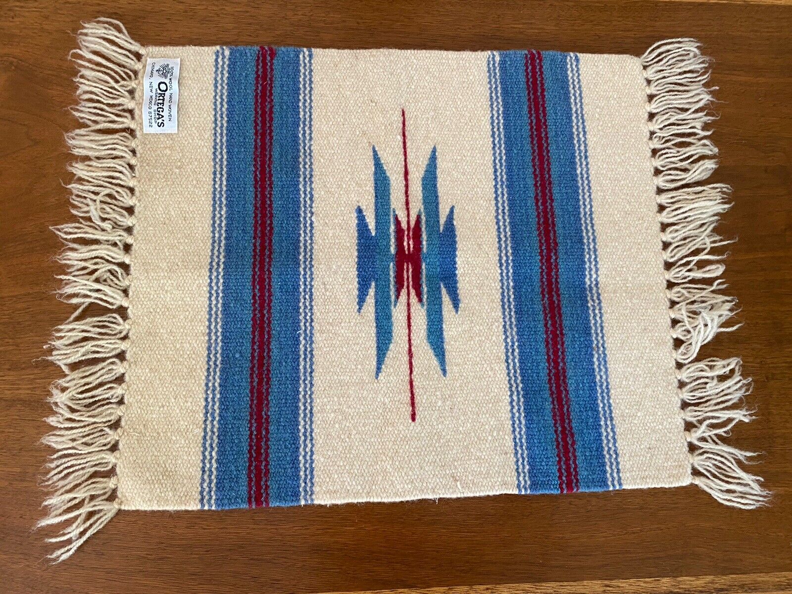 Ortega’s Weaving Shop Wool Mat Handwoven Southwest Design Chimayo NM 14\