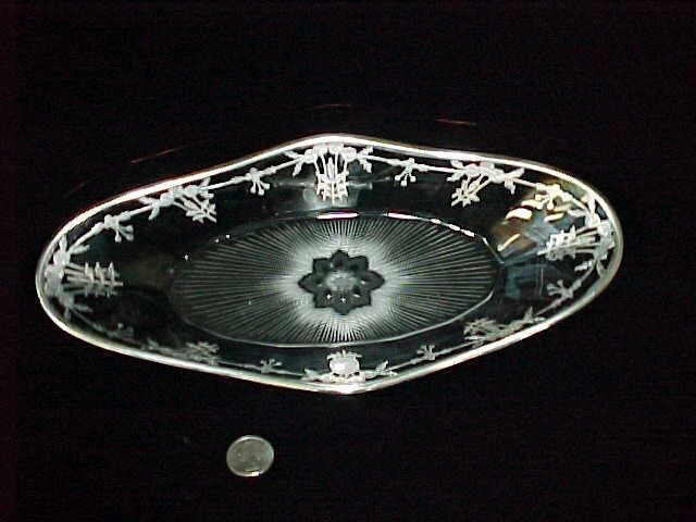 RARE ANTIQUE CUT CRYSTAL BOWL w/ STERLING SILVER OVERLAY FLORAL DESIGN 12.5\