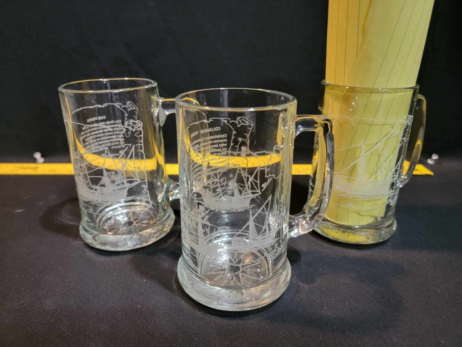 Vintage Long John Silvers Columbus Voyage Nautical Ships 3 Glass Mugs