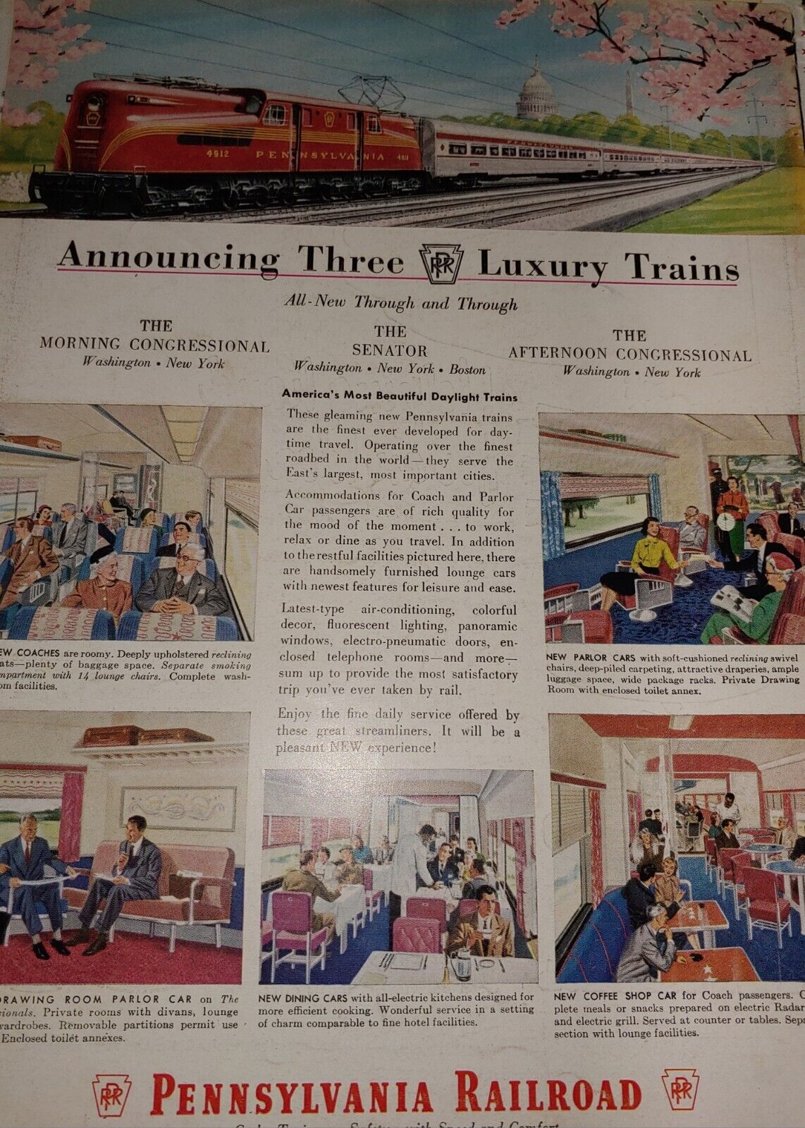 LUXURY ~ 1952 Pennsylvania Railroad Vintage Train Magazine Print Ad