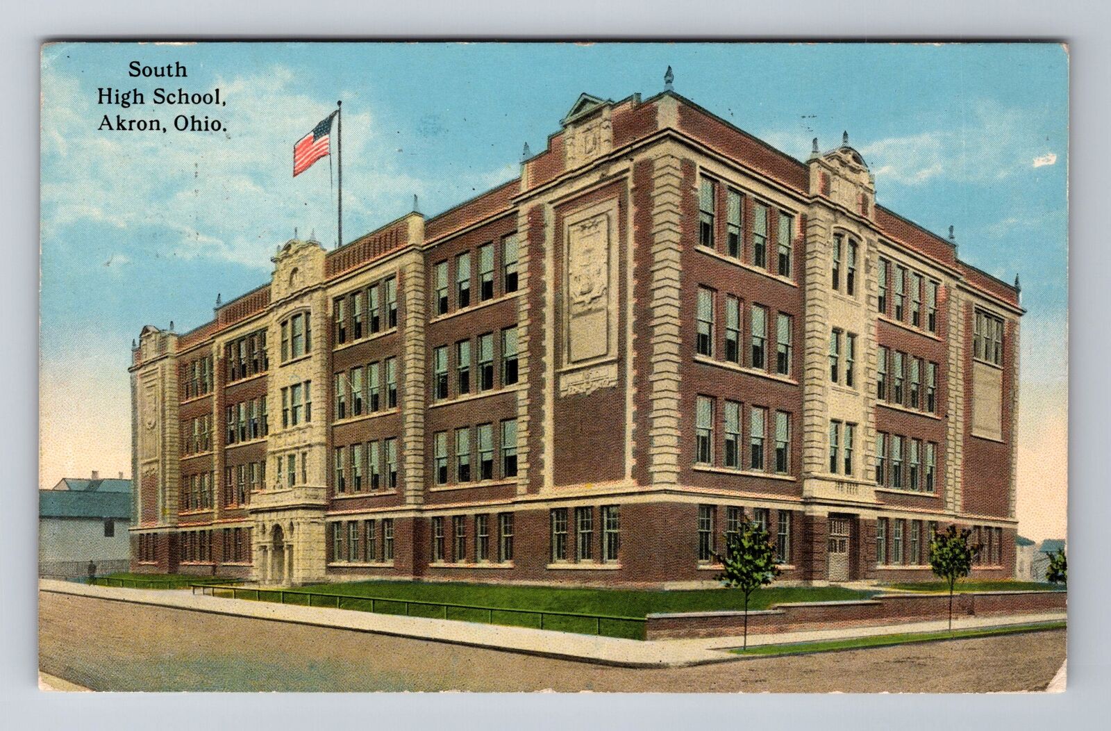 Akron OH-Ohio, South High School, Antique, Vintage c1915 Souvenir Postcard