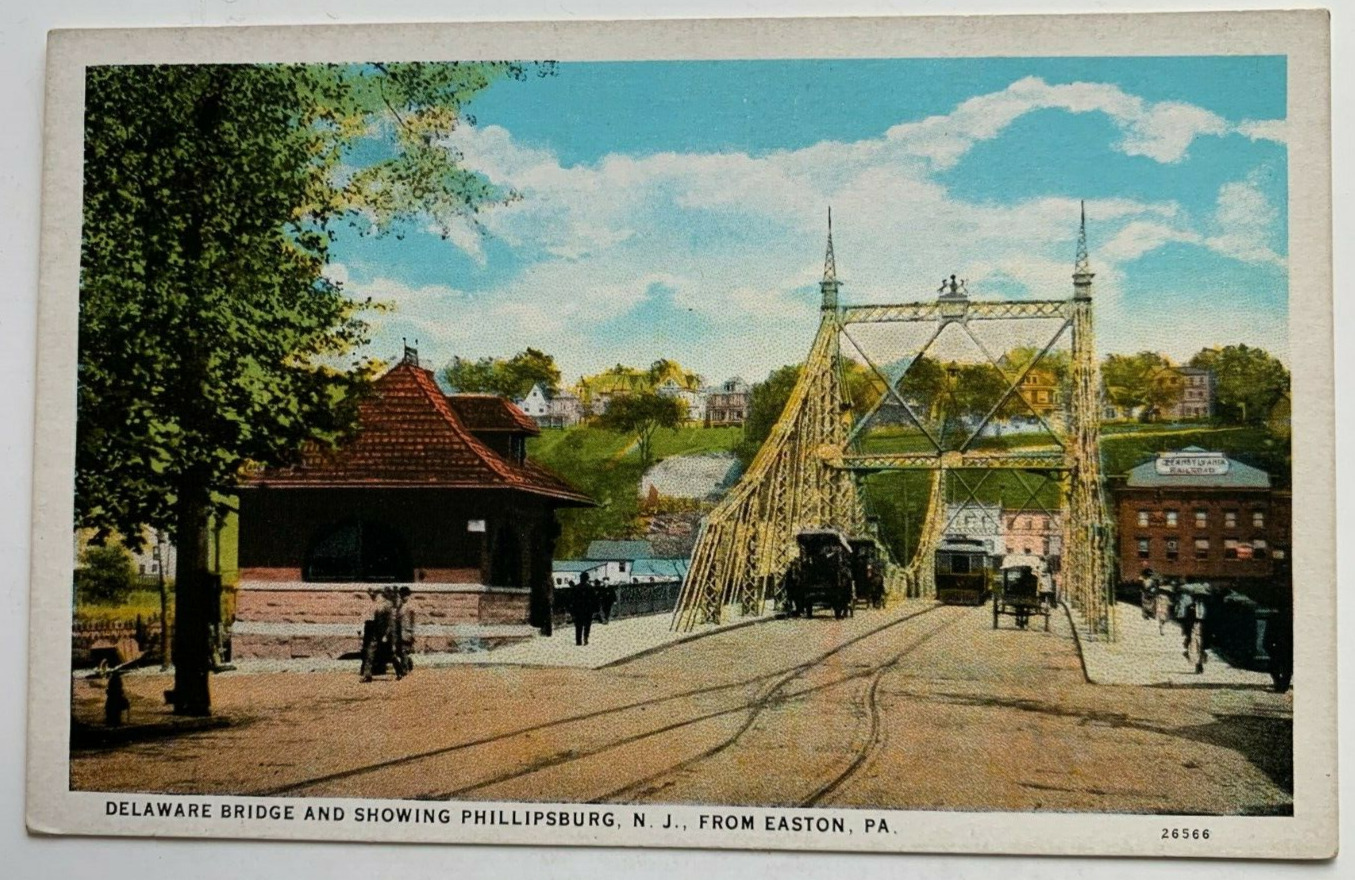 ca 1910s NJ Postcard Phillipsburg and Delaware Bridge from Easton PA trolleys