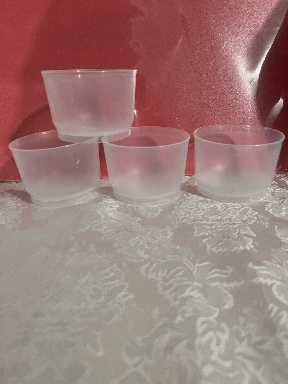 Tupperware Set Of 4 Snack Cups Clear Bowls NO SEALS. Brand New Great Storage