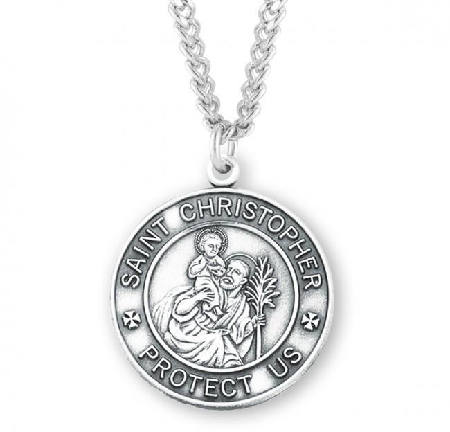 Stylish Saint Christopher Round Sterling Silver Medal Size 1.1in x 0.9in