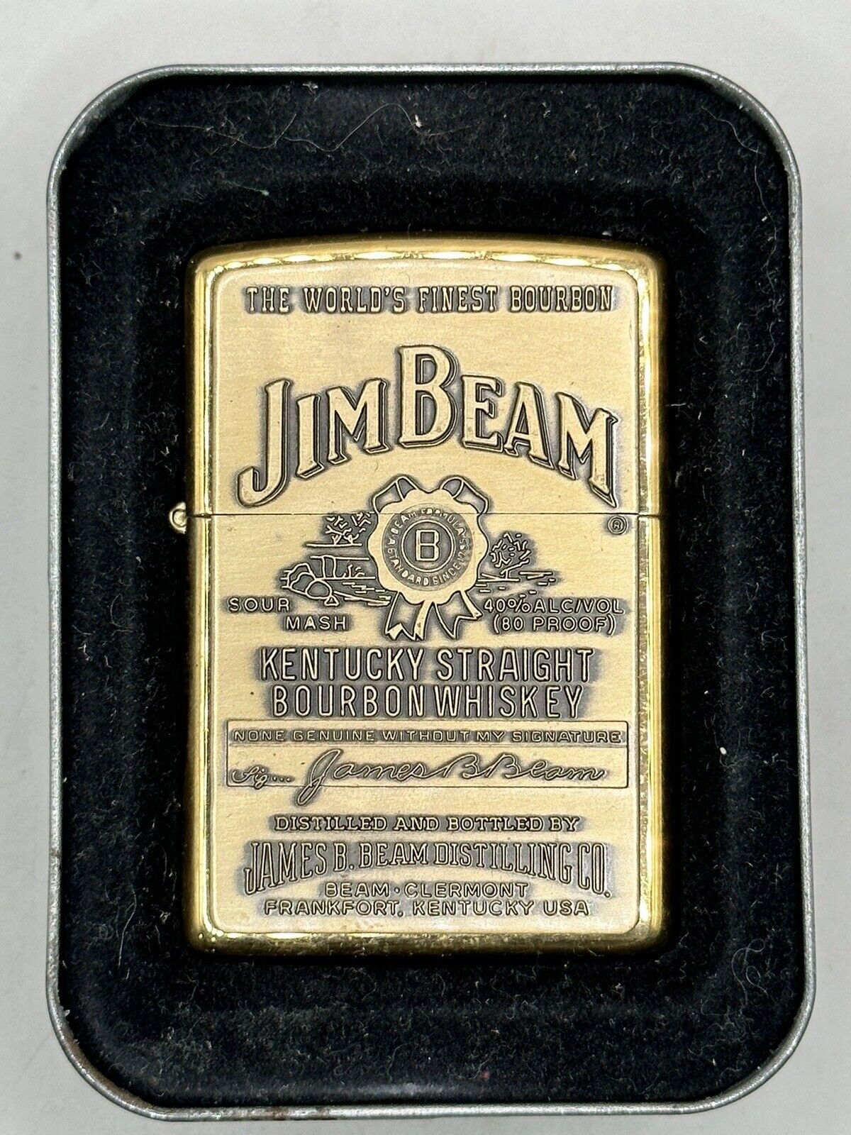 Vintage 2007 Jim Beam Bourbon Whiskey Label Emblem High Polish Brass Zippo NEW