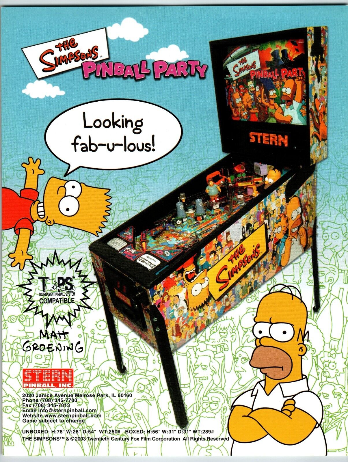 Simpsons Pinball Party Game FLYER Original Artwork 2003 Double Sided 8.5\