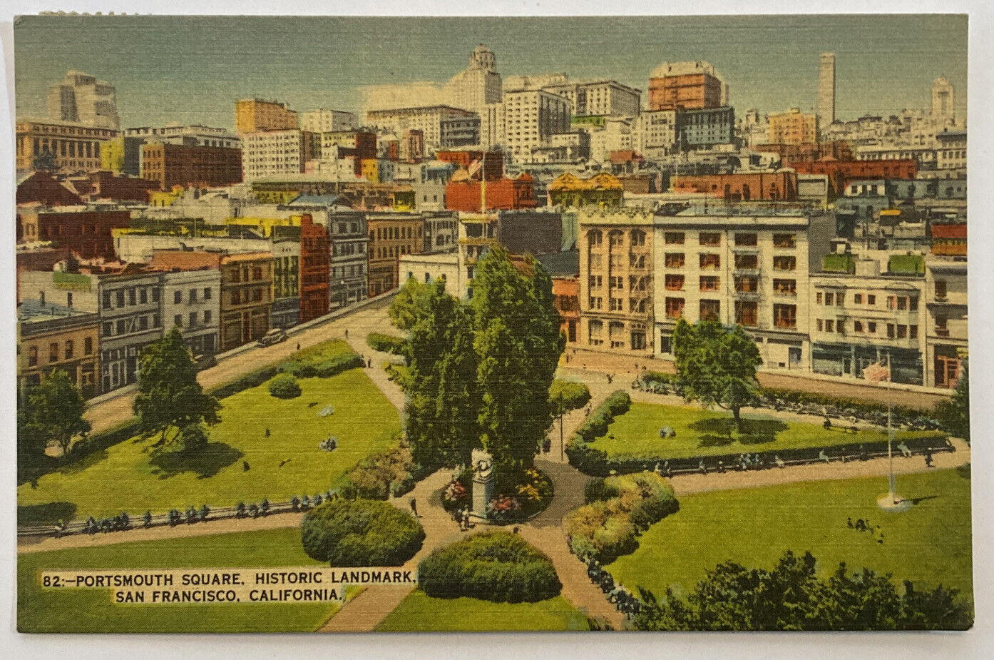 Postcard, Aerial View of Portsmouth Square, San Francisco, CA, posted 1948