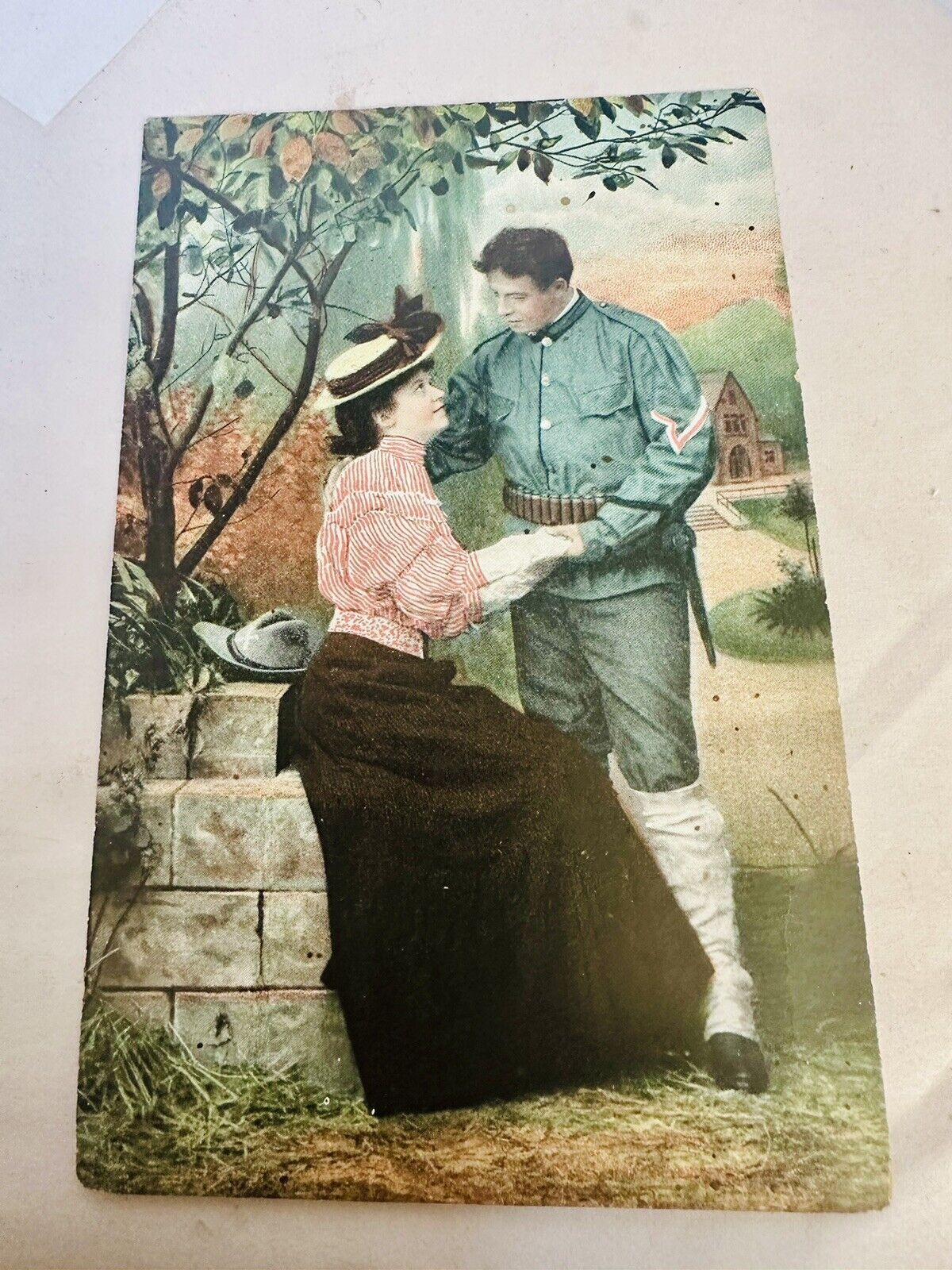 Antique Postcard Romance Love Soldier Boy Says Goodbye to Girlfriend  #529