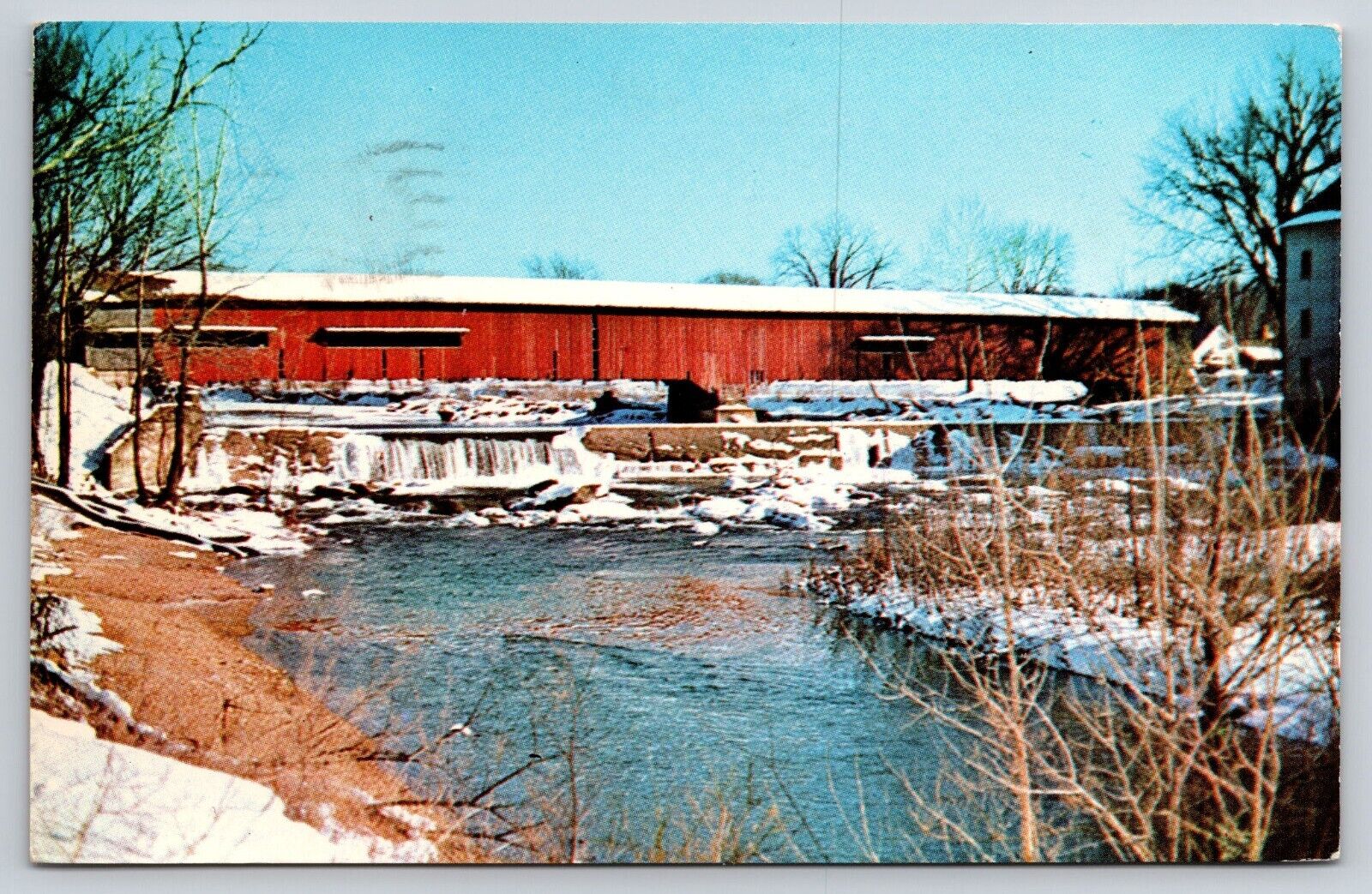 Bridgeton Covered Bridge Indiana IN Winter Snow Parke County Vtg Postcard A11