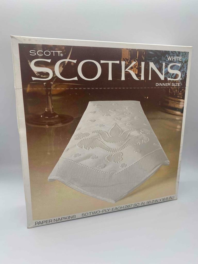 Vintage NOS Scott SCOTKINS White Dinner Size Paper Napkins 50 Pack HTF 1965