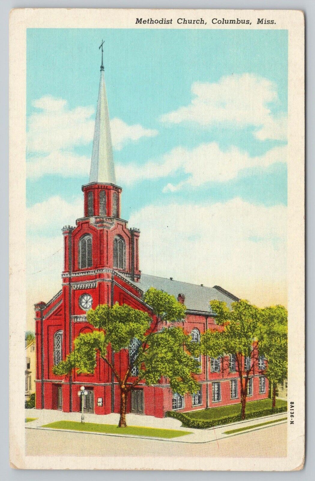 Methodist Church Columbus Mississippi MS Vintage Linen Postcard C1940s