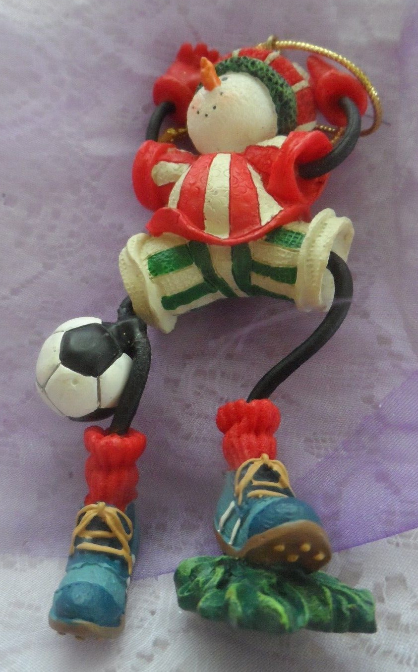 Christmas Ornament - WHIMSICAL SNOWMAN SOCCER PLAYER w/BENDABLE ARMS & LEGS