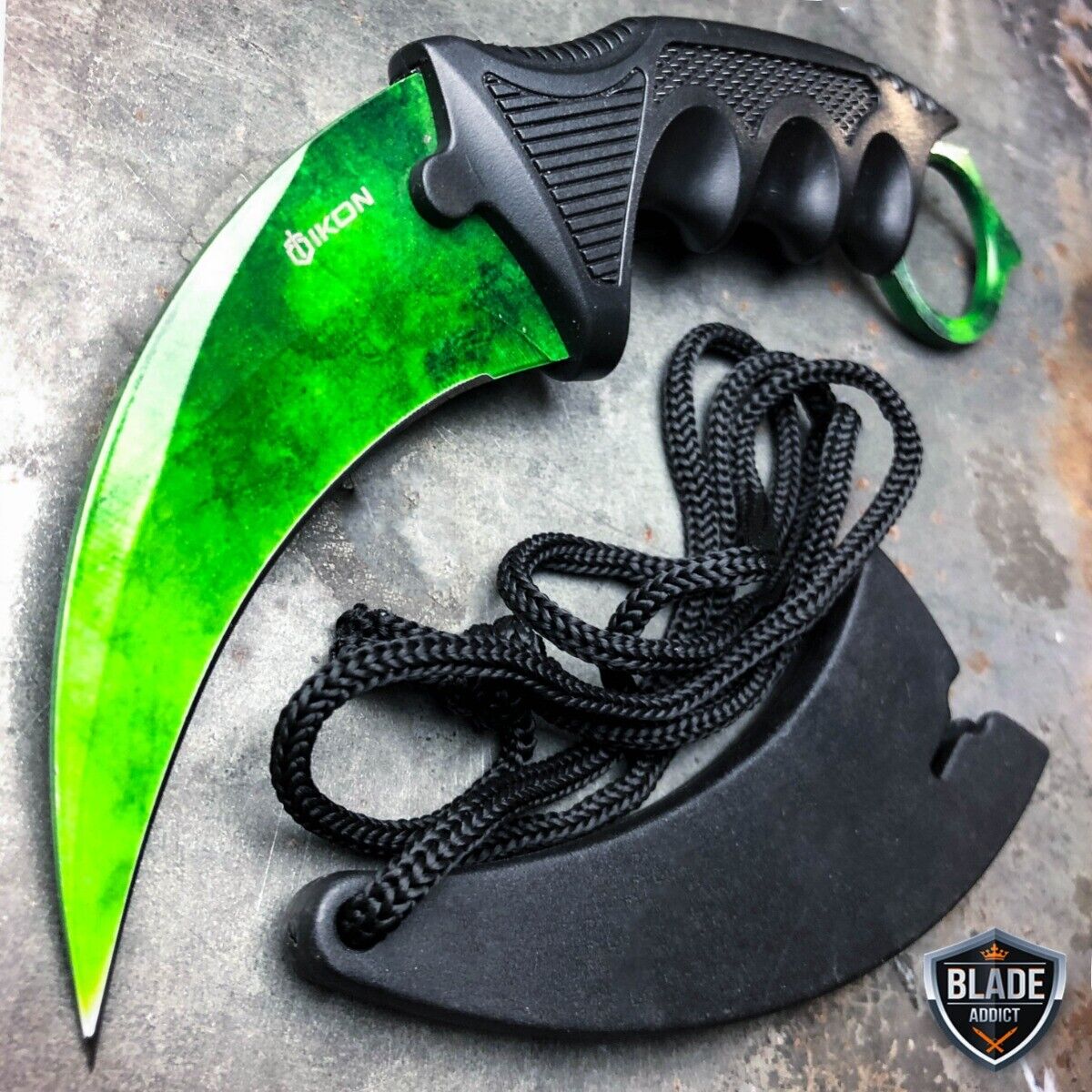 CSGO Tactical Karambit Neck Knife Survival Hunting Fixed Blade Green Gamma NEW
