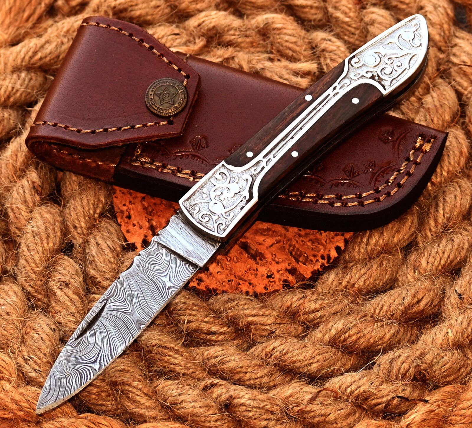 HandCrafted Artisan Damascus Knife Hand Forged Folding Blade Pocket Knife 499