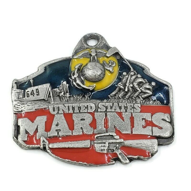  U.S.M.C. Vintage Pendant Iwo Jima Rifle Blue Yellow Red Vintage Marine Corp.