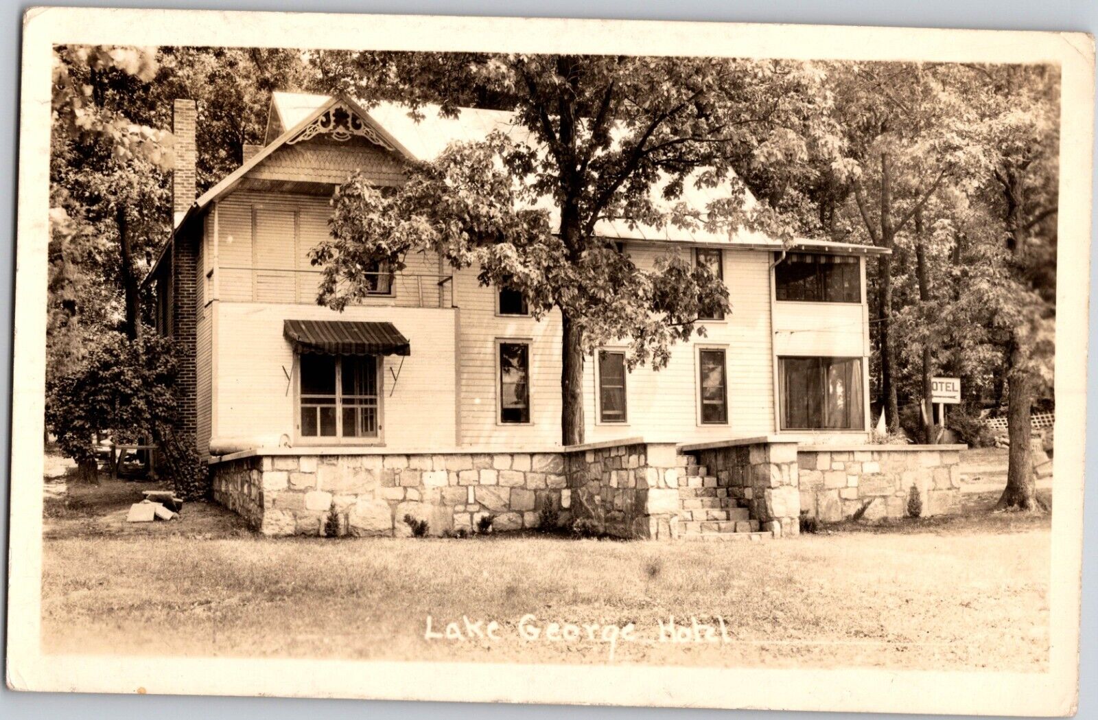 1937 Vintage Real Photo Postcard RPPC Lake George Hotel - Indiana Cottage