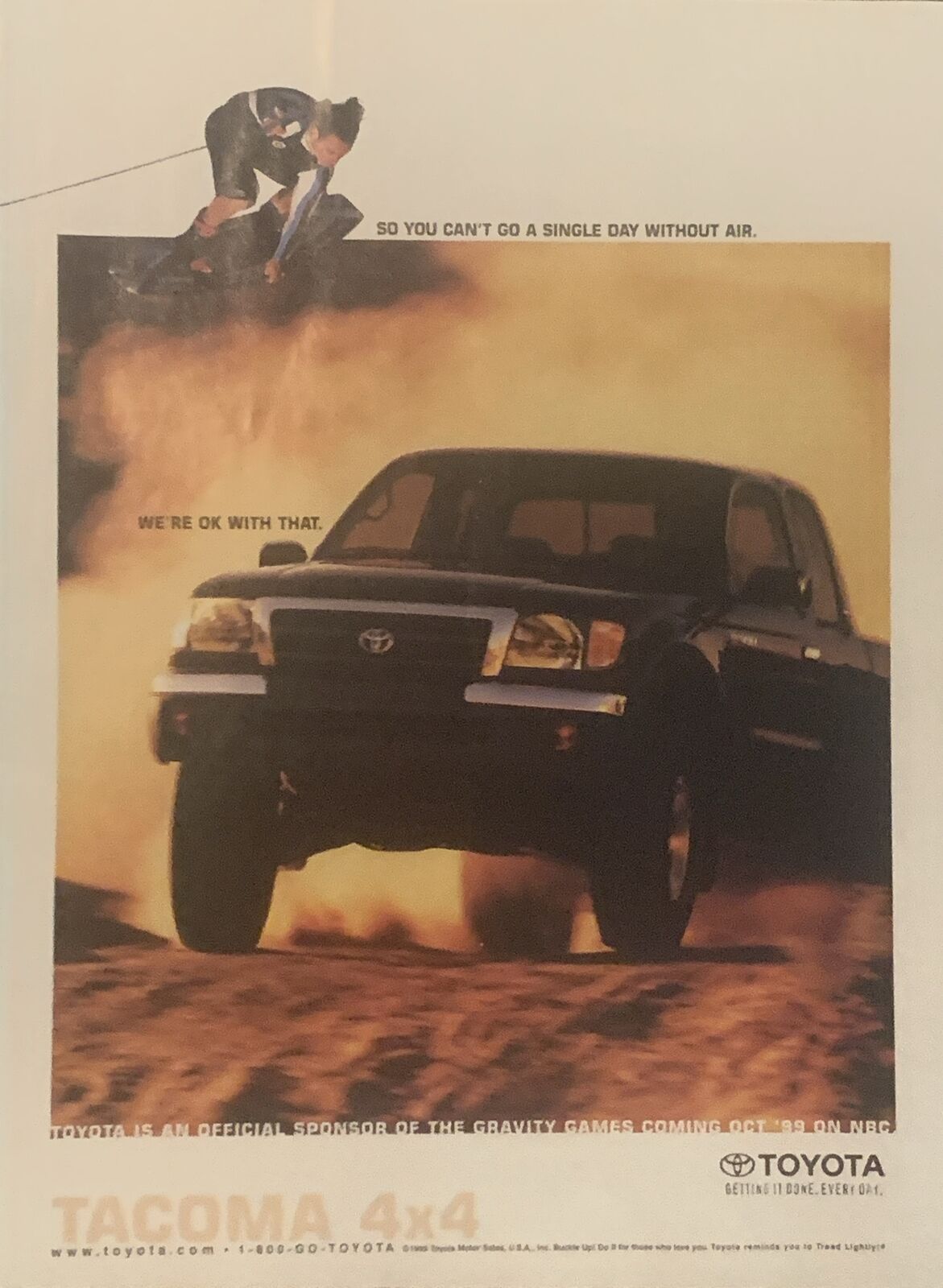 1999 Toyota Tacoma 4x4 Truck Wakeboard Sponsor Gravity Games VTG 1990s PRINT AD