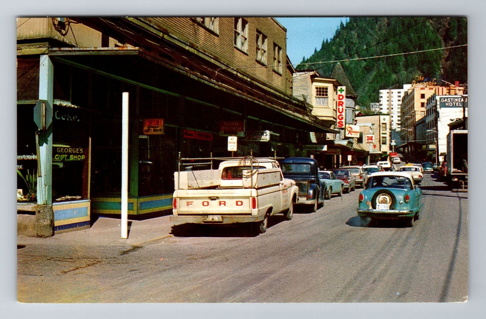 Juneau, AK-Alaska, Franklin Street, Drugstore Antique, Vintage Souvenir Postcard