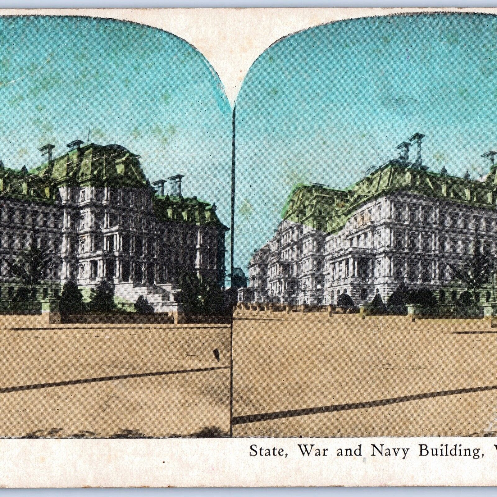 c1900s Washington DC State War Navy Building Stereoview Architecture Colored V35