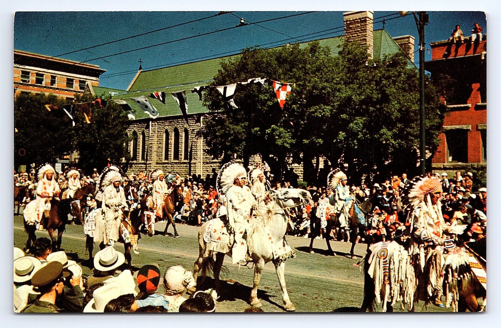 Postcard Indians Calgary Alberta Canada Annual Stampede Opening Parade