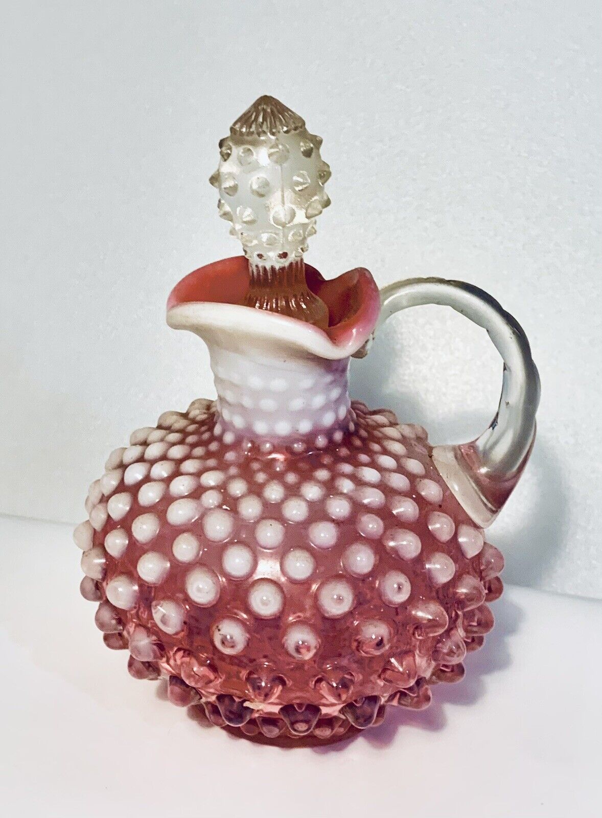 Fenton Glass Cranberry Opalescent Hobnail Decanter with Stopper.  Beautiful