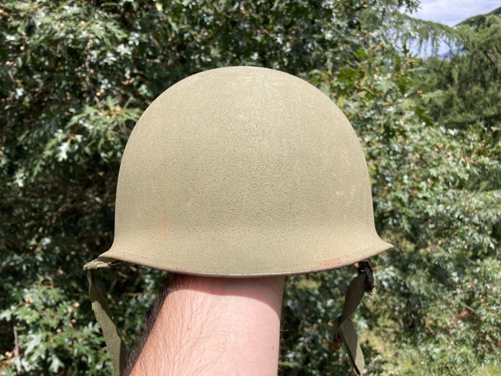 Korean War US Army Military M1 Helmet w/ Green Clip Straps