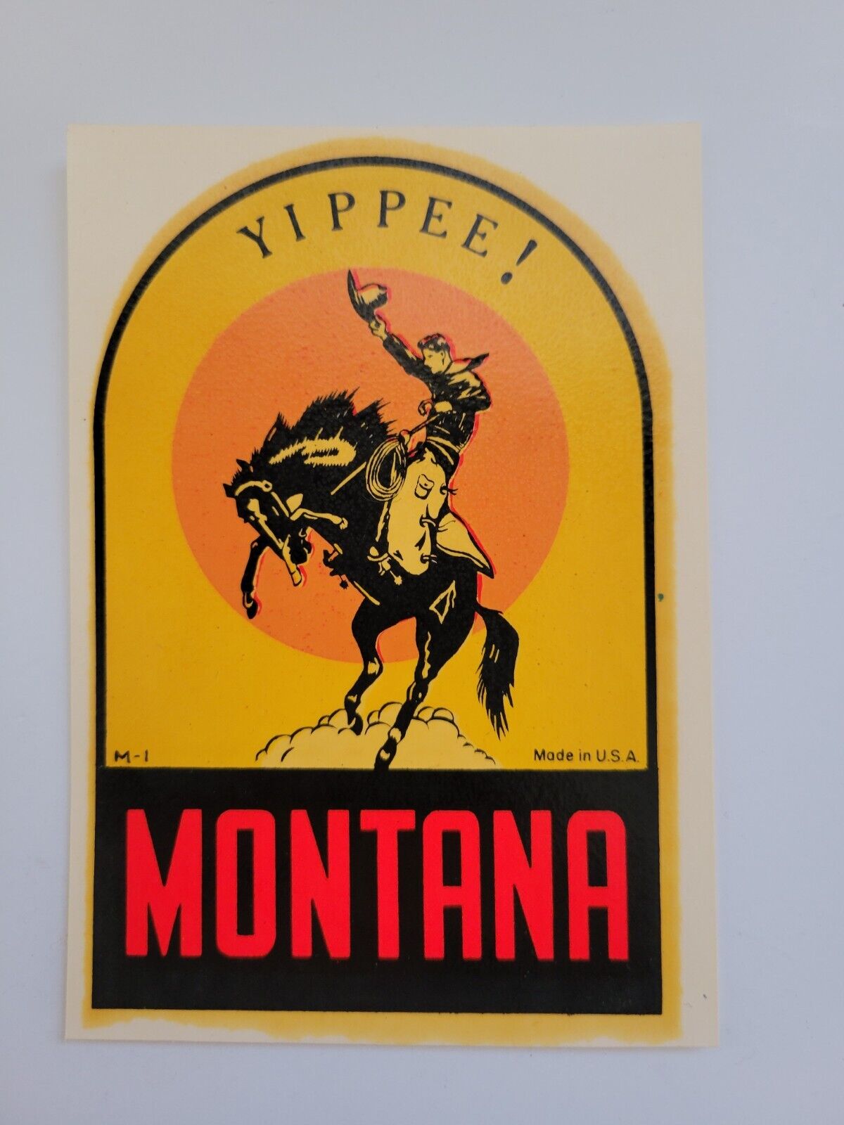 Vintage Montana Cowboy Rodeo Travel Decal Water Transfer Sticker YIPPEE NOS