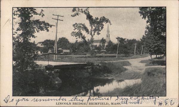 1905 Brimfield,MA Lincoln Bridge Hampden County Massachusetts Postcard 1c stamp