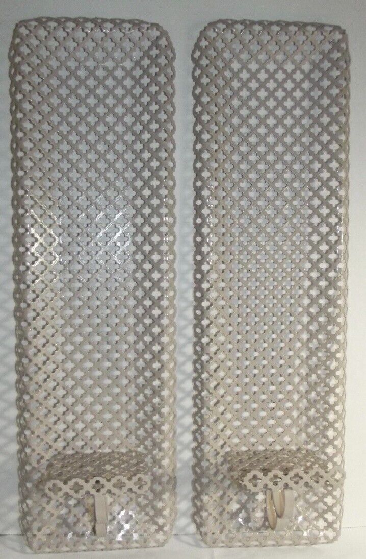 Lot Pair Mid Century Metal Mesh Wall Sconce Candle Holder Shelf Atomic 6.75x22.5