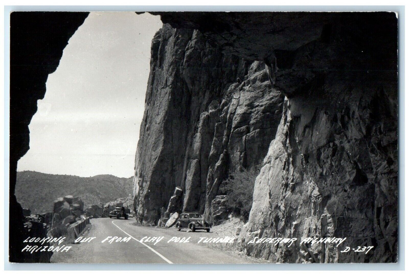 c1940's Looking Out From Clay Pool Tunnel Superior Hwy AZ RPPC Photo Postcard