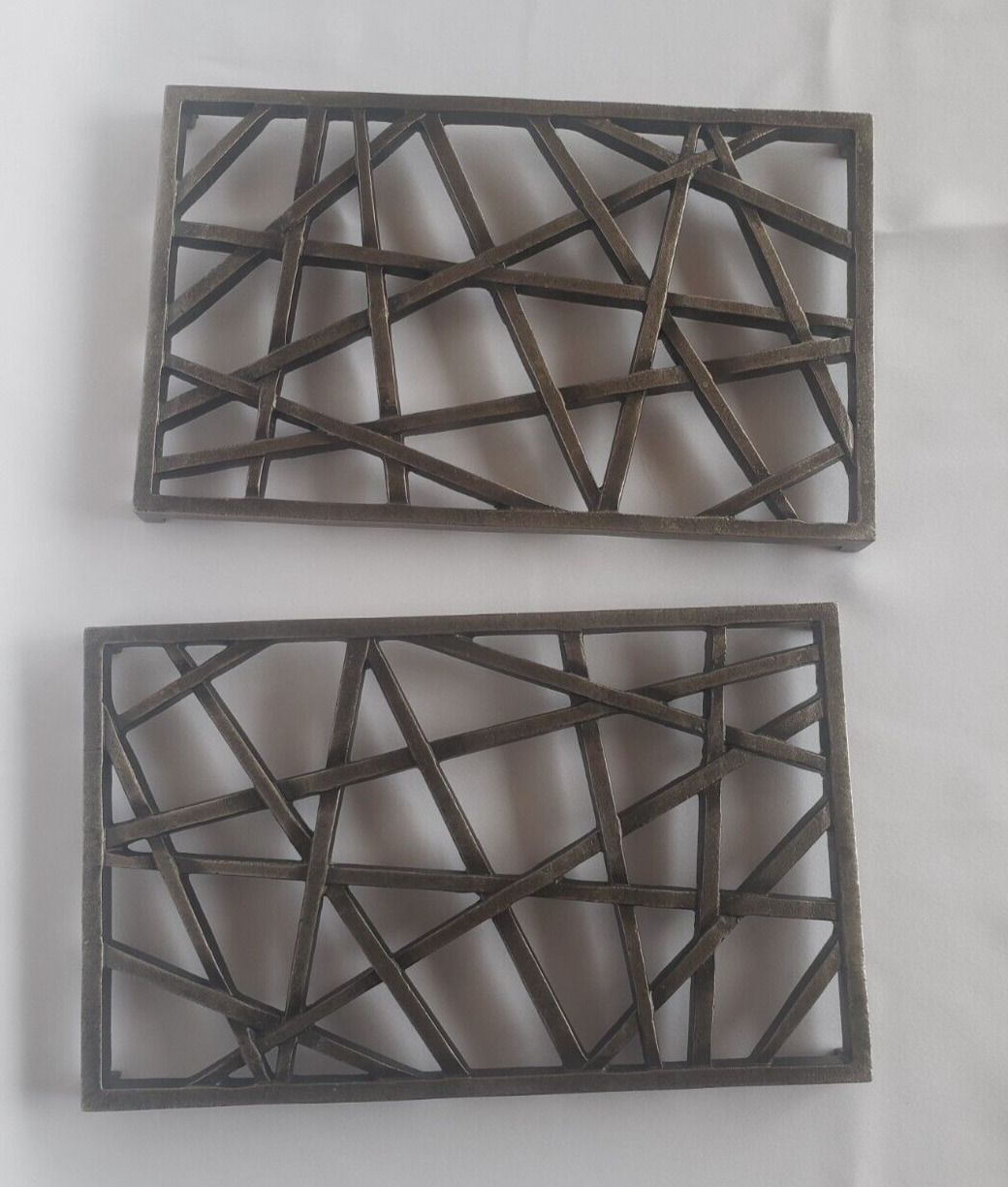 Pair of Michael Aram Grey Metal Lattice Woven Abstract Rectangular Trivets