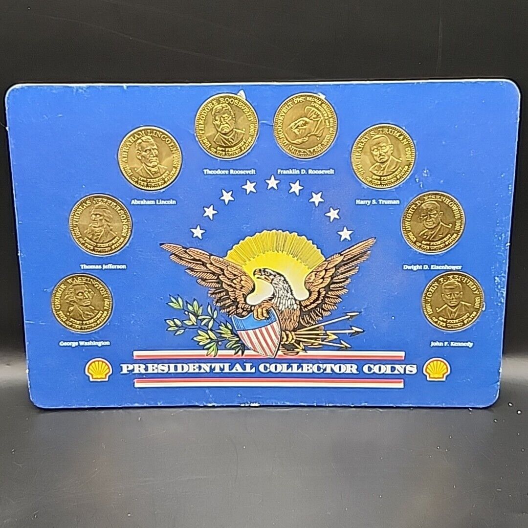 1992 Shell Presidential Collector Coins On Display Card Set Of 8 Coins