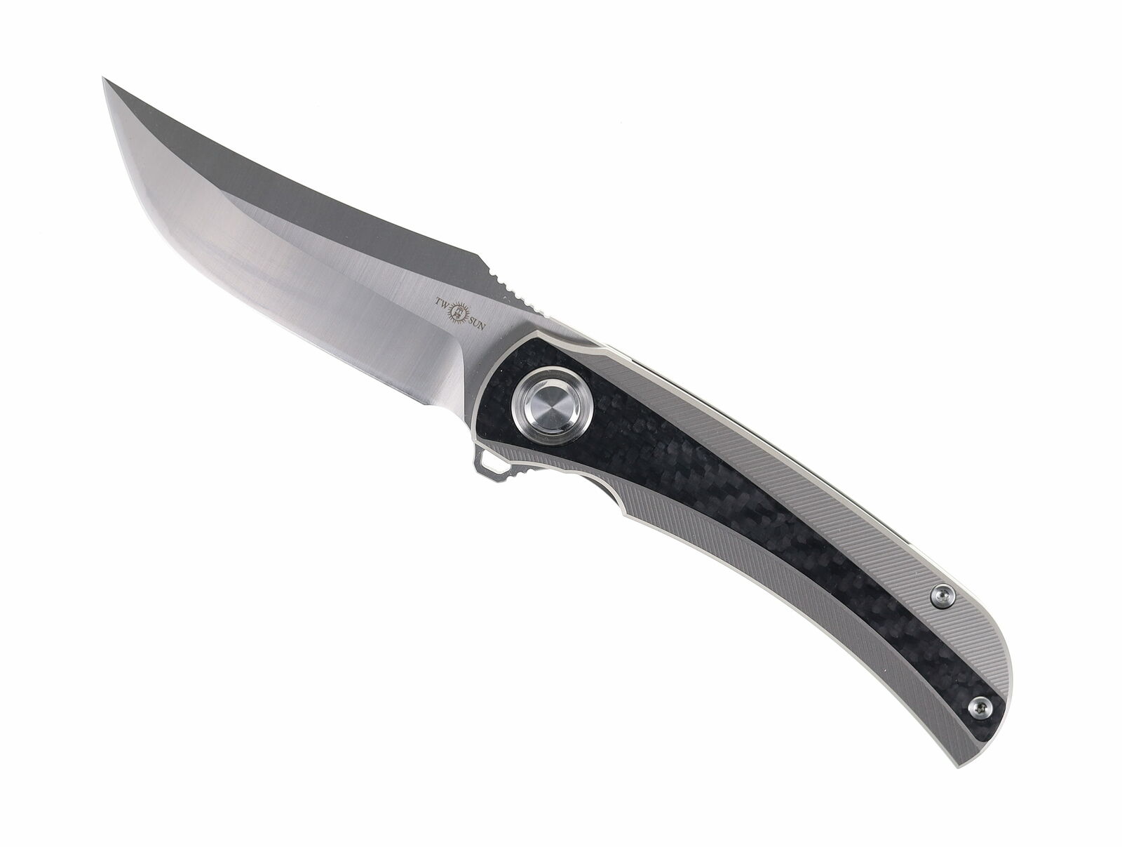 TwoSun Folding Knife Titanium/Carbon Fiber Handle D2 Plain Edge TS191-D2