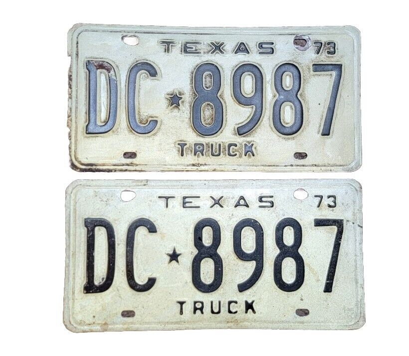 Vintage Antique Pair Set 1973 Texas Truck license plates DC-8987
