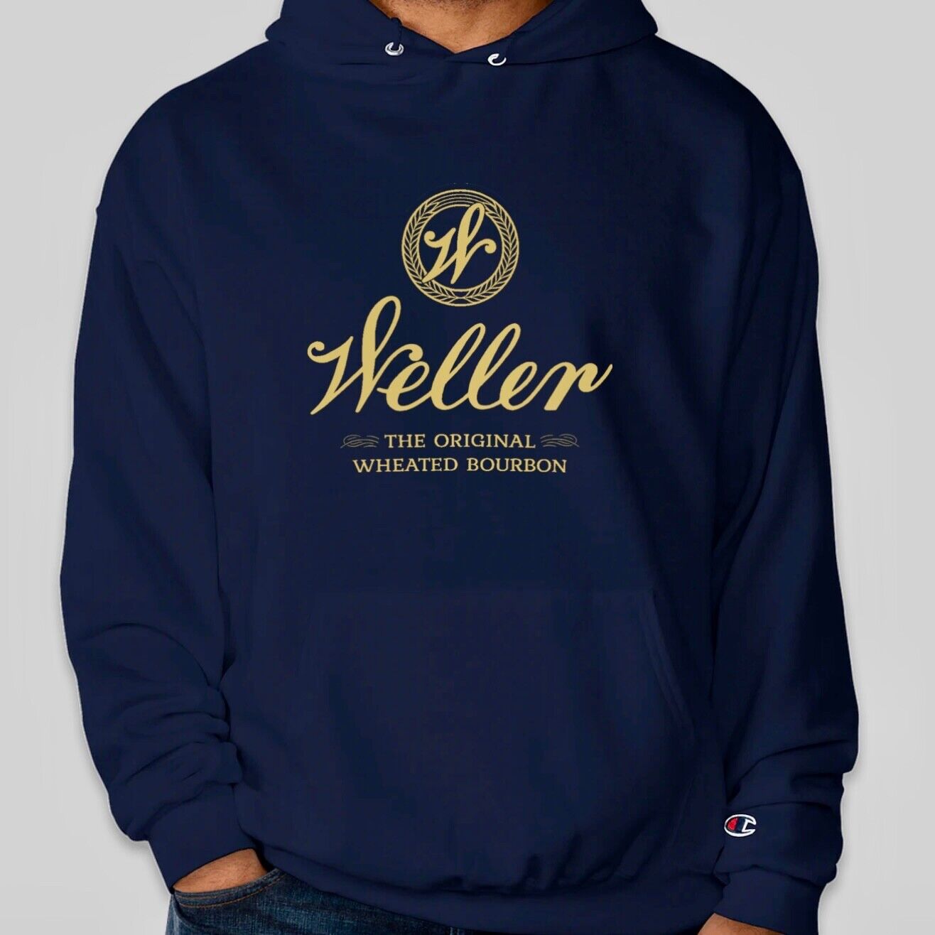 Weller Logo Navy and Gold Hoodie - WL Weller Bourbon Sweatshirt MENS SMALL
