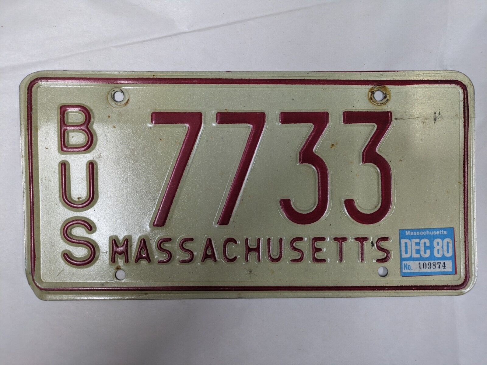 1980 Massachusetts Bus License Plate Tag MA