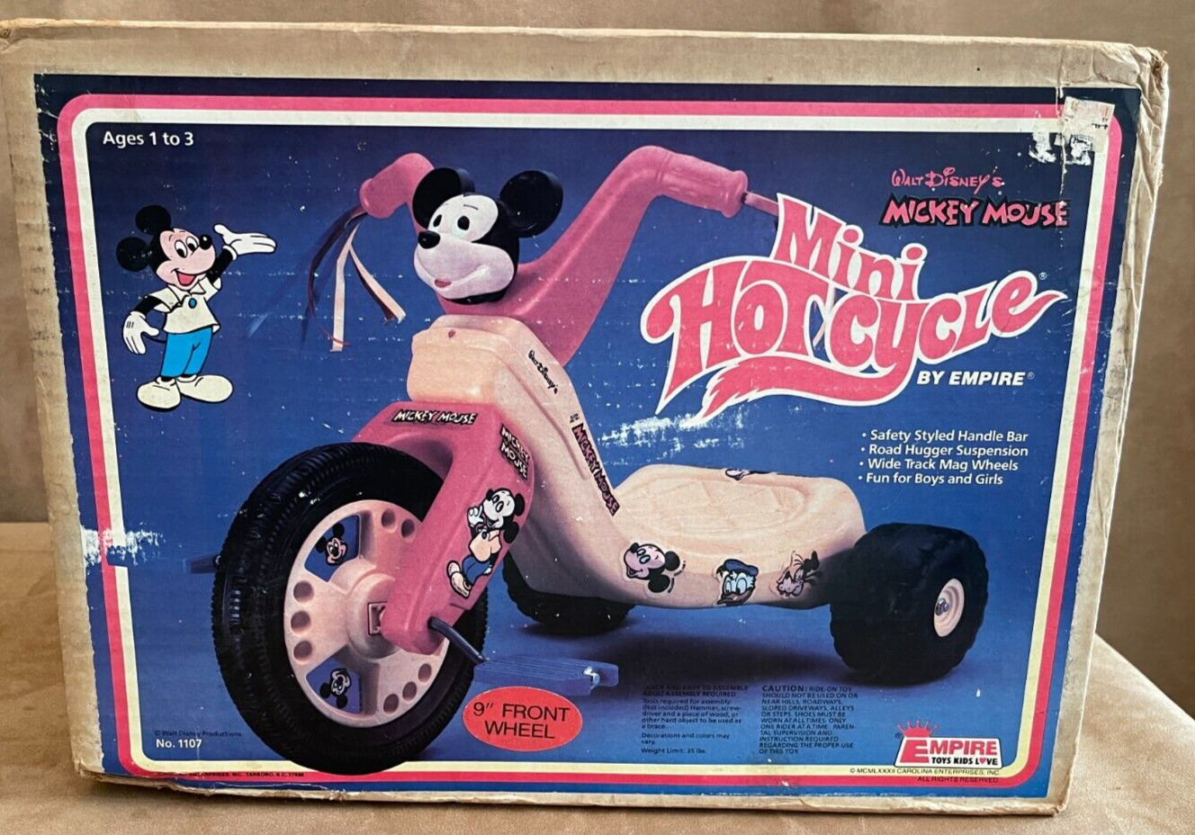 1982 NEW Empire Mickey Mouse Mini Hot Cycle Walt Disney ride on big wheel in box