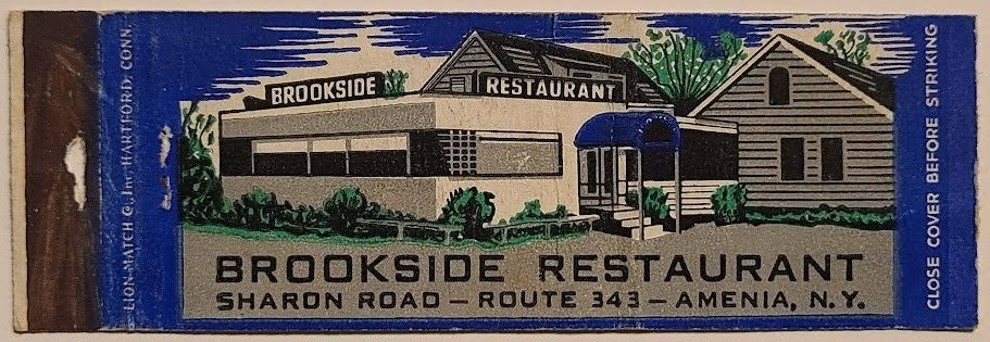 Lion Front Strike Matchbook Cover Brookside Restaurant Amenia NY New York W/ Map