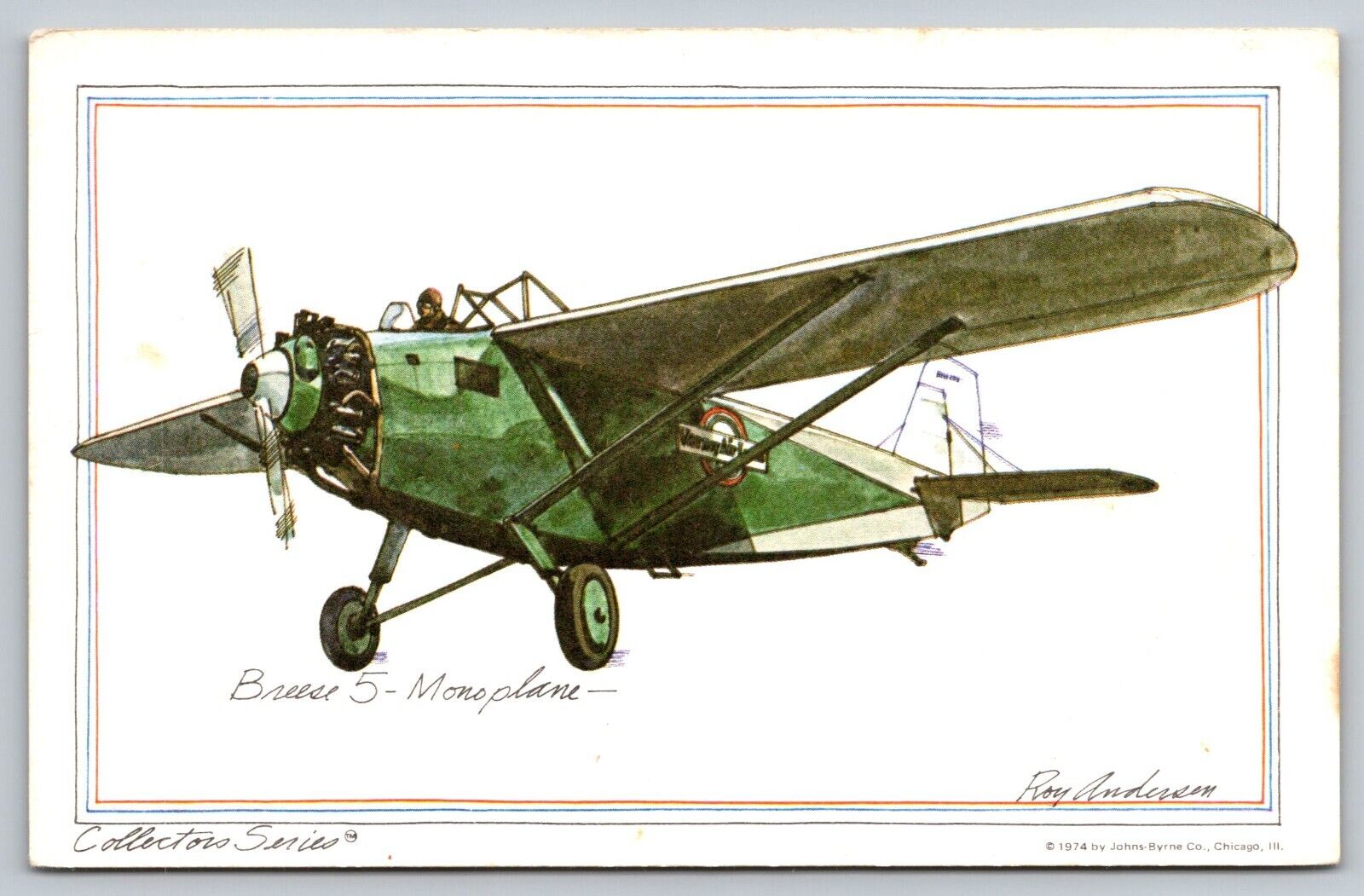 Postcard Artist Signed by Roy Anderson Breese 5-Monoplane Watercolor A19