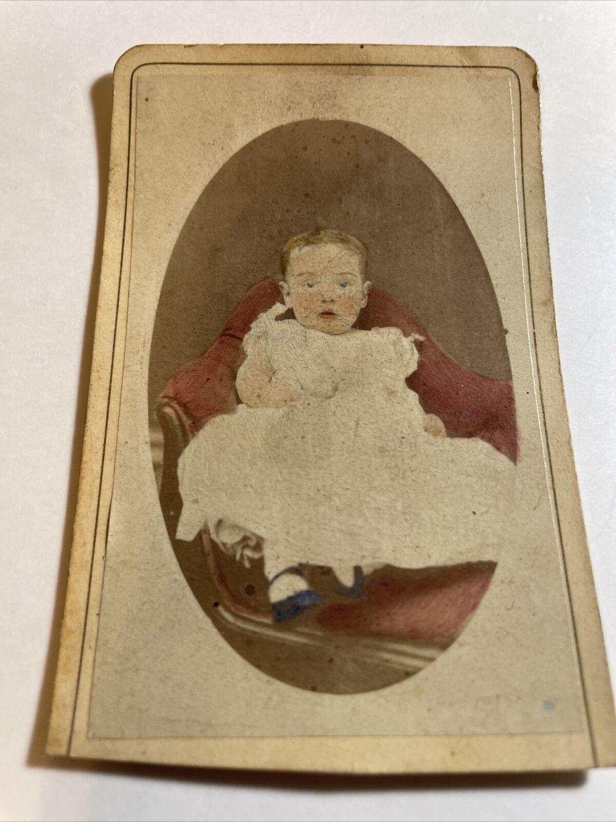 CDV BABY HAND COLORED 1870 STUDIO PORTRAIT BY HOWLAND, SAN FRANCISCO, CALIF