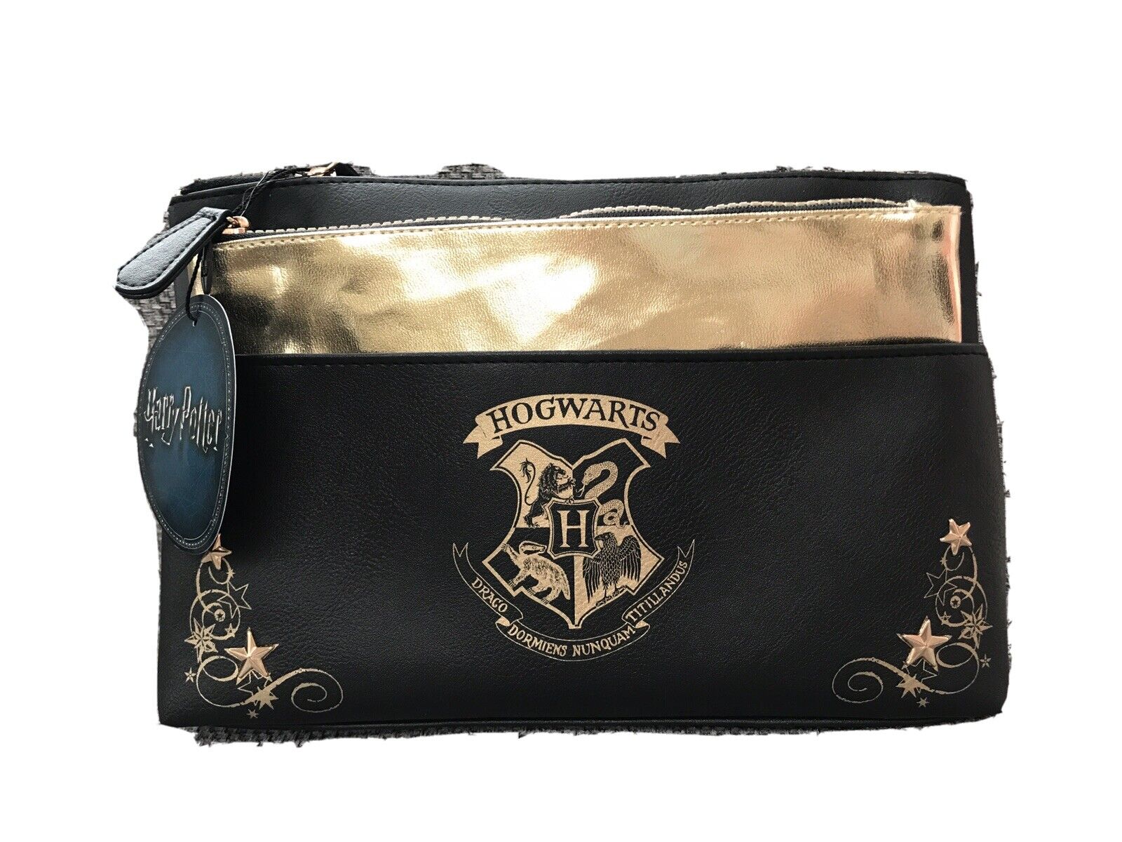 BNWT Harry Potter Black & Gold X2 Make Up Bag Cosmetic Bags Hogwarts Primark